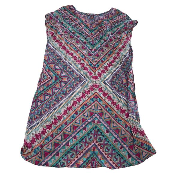 Tolani Dress Womens Small Geometric Boho Short Sleeve India Shift Mini - Picture 2 of 6